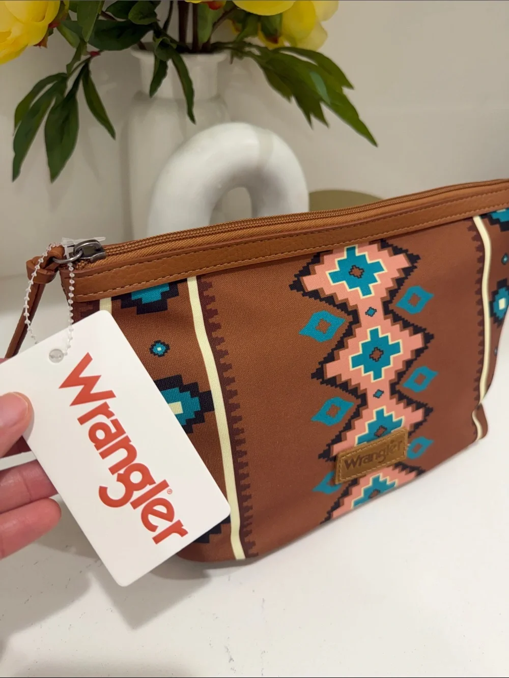 Wrangler Brown Turquoise Pink Aztec Cosmetic Pouch